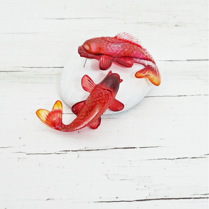 Koi Fish Big Red Unique Earrings
