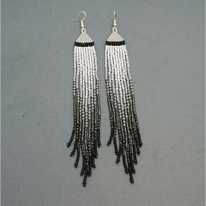 Long Beaded Earrings in Shades of Gray