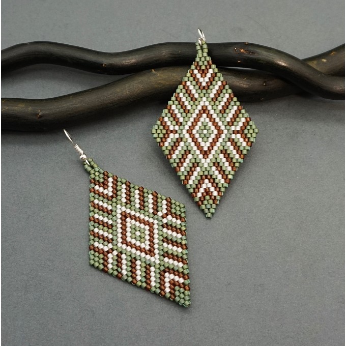 Fern green geometric beaded earrings rhombus