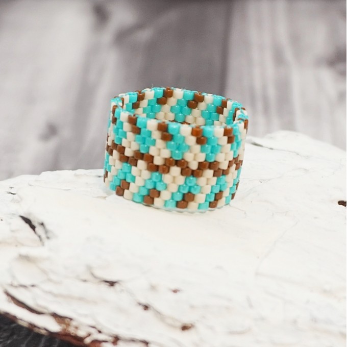 Turquoise blue beaded ring