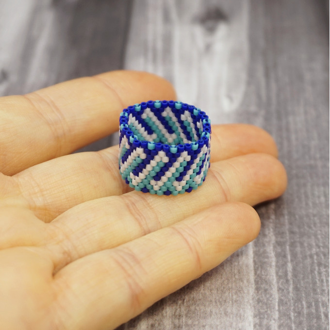 Dark Blue Turquoise Beaded Ring of Seed Beads
