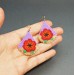 Red Poppy Flower on Purple Drop Beaded Earrings by Galiga Jewelry