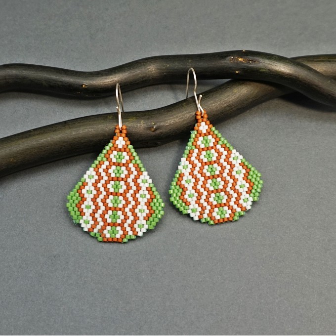 Forest Green Ethnic Beaded Earrings Drops 
