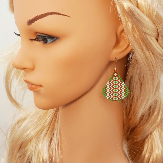 Forest Green with Brown Boho Style Earrings