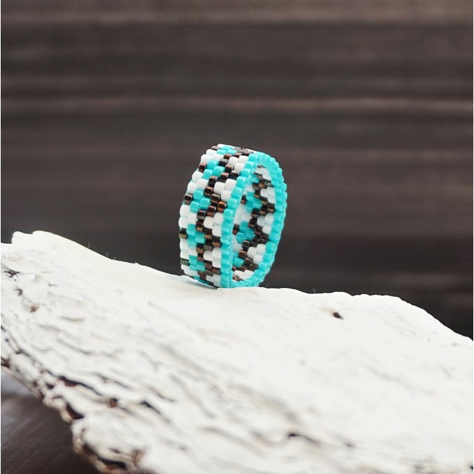 Turquoise Brown Minimalist Beaded Ring