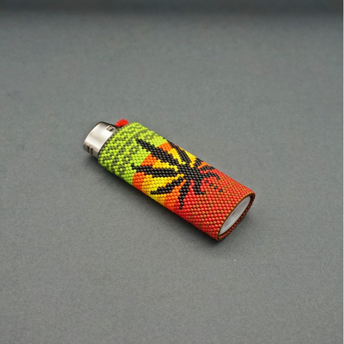 Hemp Leaf Rasta Style Beaded Lighter Cover