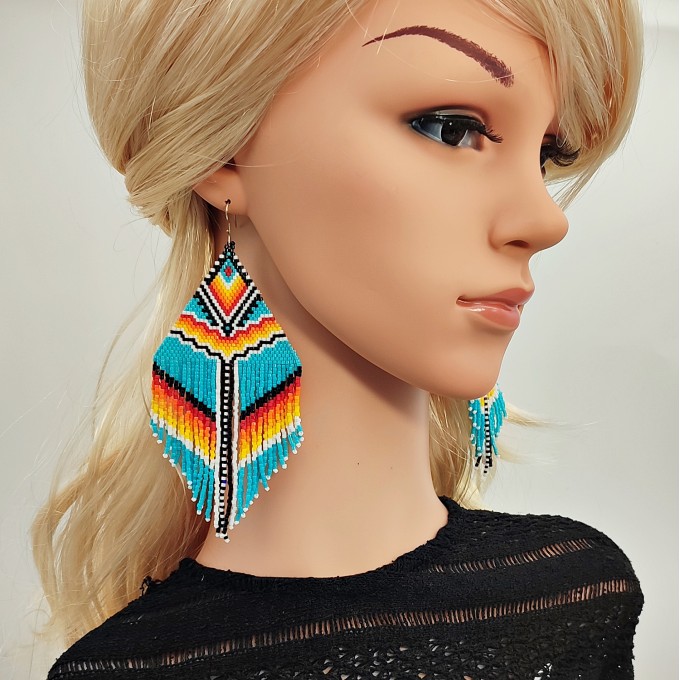 Oversized beaded turquoise dangle earrings