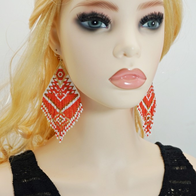 Vermillion XL beaded fringe earrings pattern 29
