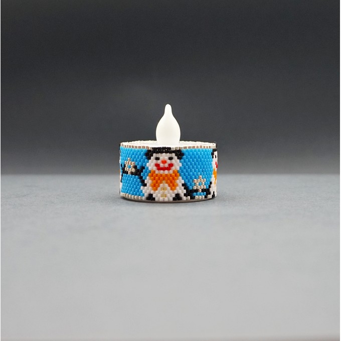 Beaded Candle Cover with LED Tea Light - Cute Christmas Snowman