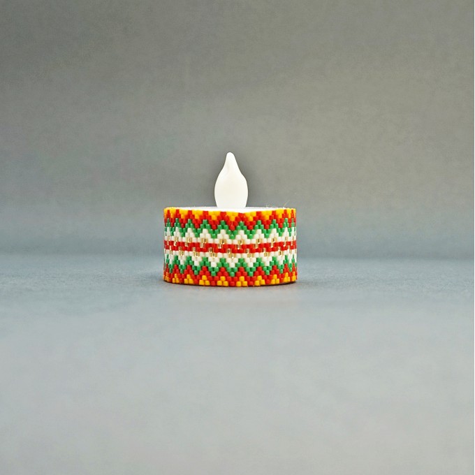 Beaded Candle Cover with LED Tea Light - Merry Christmas Colors