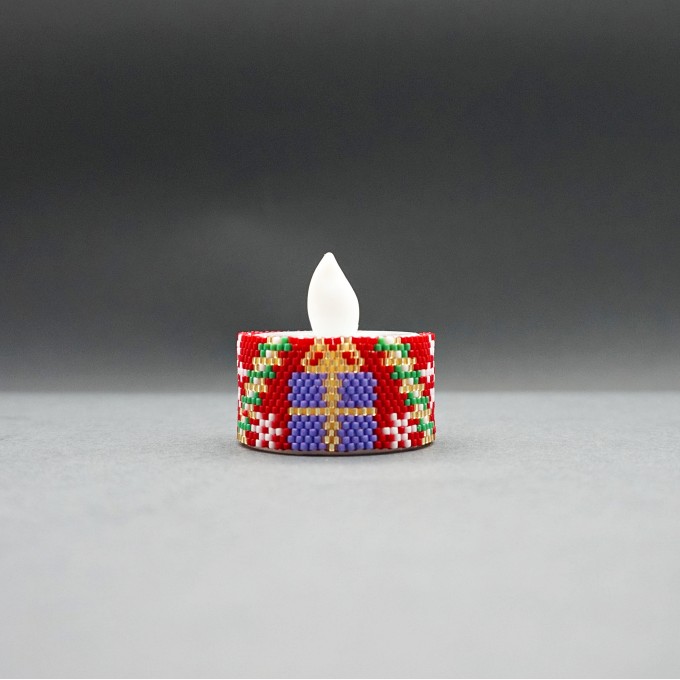 Beaded Candle Cover with LED Tea Light - Colorful Christmas Gift Boxes Design