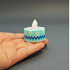 Beaded Candle Cover with LED Tea Light - Silver Snowflakes on Blue