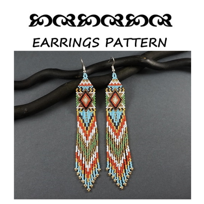Long Earrings Pattern Brick Stitct Fringe