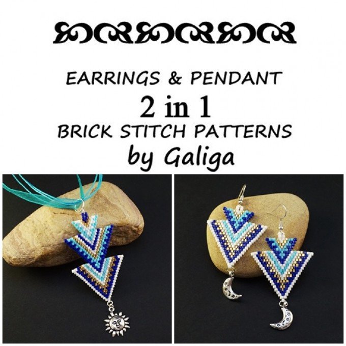 Blue Beaded earrings and pendant beading pattern