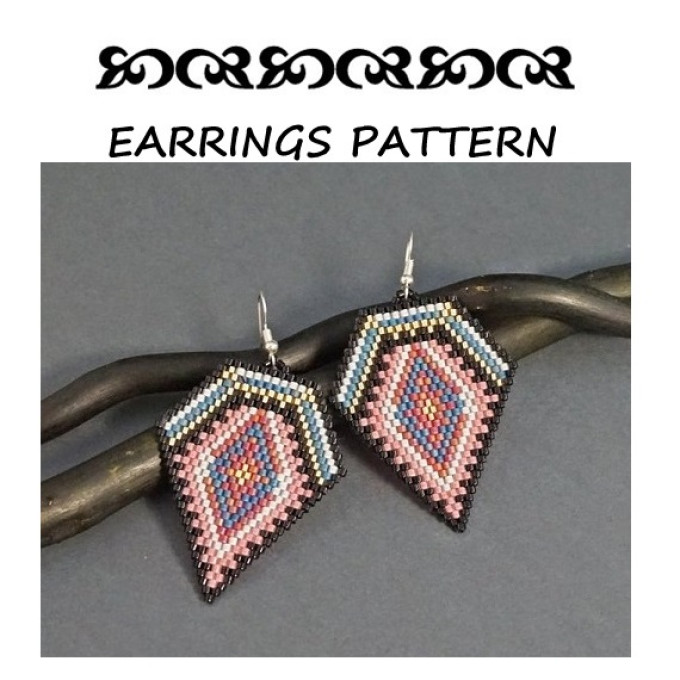 Diamond-shaped eaded earrings pattern brick stitch 