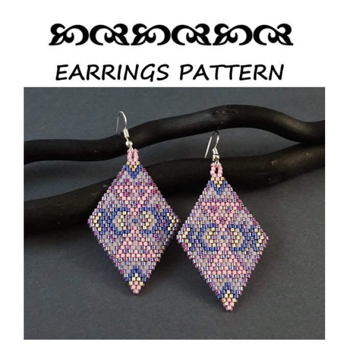 Ethnic Folk Beaded earrings pattern brick stitch