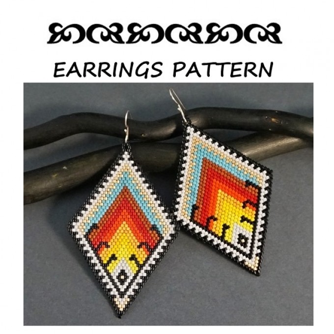 Ocean Sunset Beaded earrings pattern brick stitch 