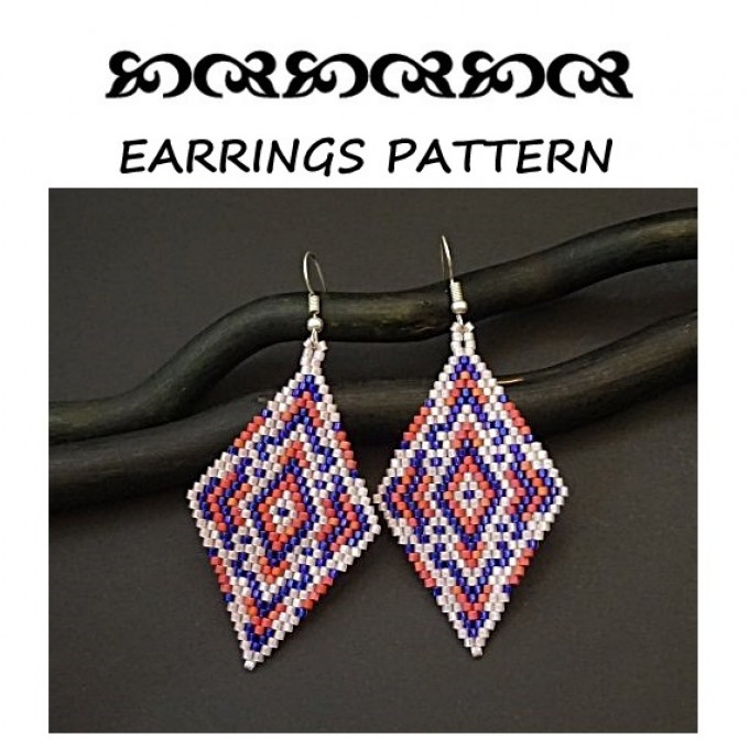 Purple pink brick beaded earrings pattern