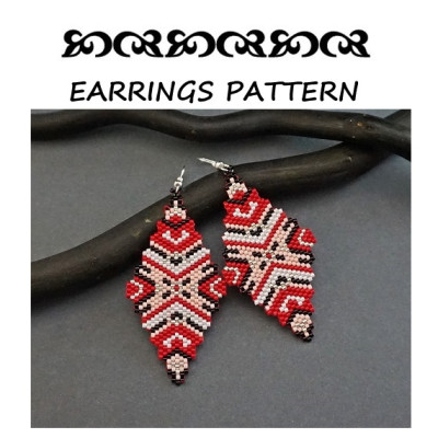 Red new design earrings pattern beading brick stitch