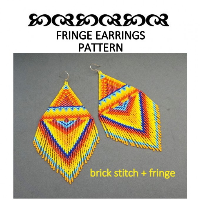 Yellow Beaded Earrings Pattern Brick Stitch Fringe