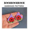Red Poppy Flower Earrings on Small Purple Drop Seed Bead Pattern