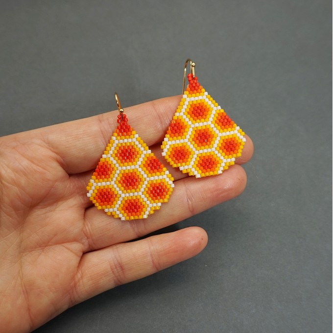 Shop our Beautiful Honeycomb Beaded Drop Pattern Earrings