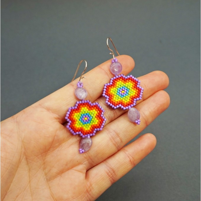 Rainbow Flower Beaded Earrings or Pendant Pattern