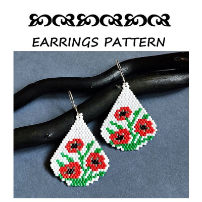 Tiny Red Poppies Drop Beaded Earrings Pattern for Beading
