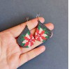 Pink Flower on Metallic Gray Beaded Earrings - Brick Stitch Pattern