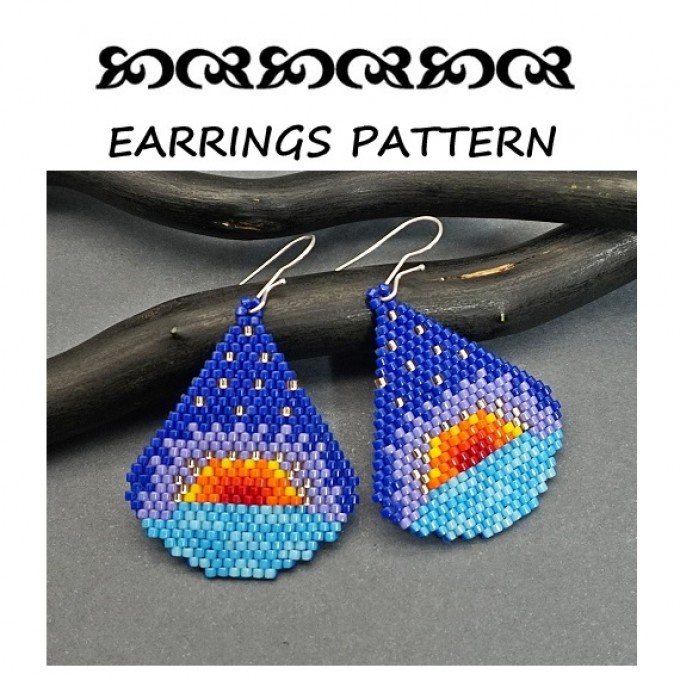 Ocean Sunset Drop Beaded Earrings Pattern Brick Stitch