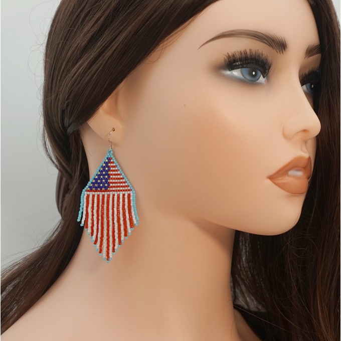 American Flag Long Beaded Earrings Pattern
