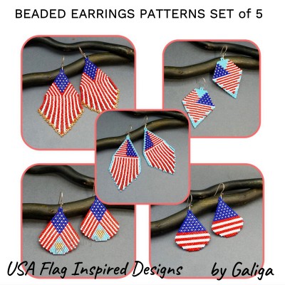 American Flag Bead Earrings Pattern Set
