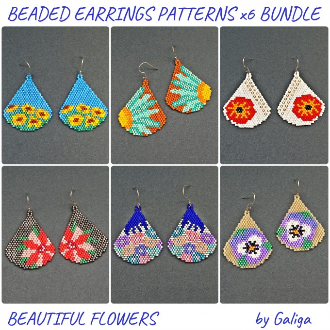 Beautiful Flower Earrings Patterns for Beading Set 