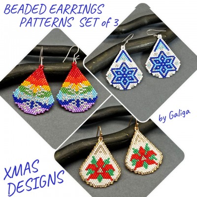 Christmas Beaded Earrings Patterns Set of 3