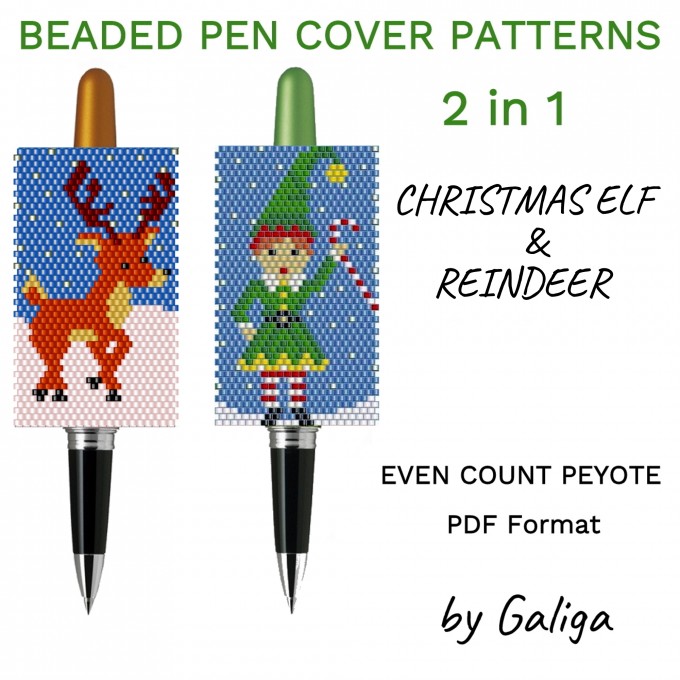 Pen cover pattern Christmas deer and elf