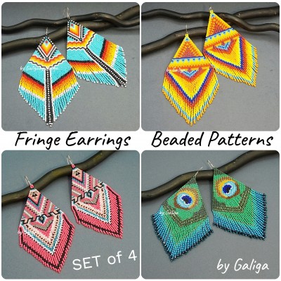 Beaded Fringe Earrings Patterns Bundle Oversized Designs