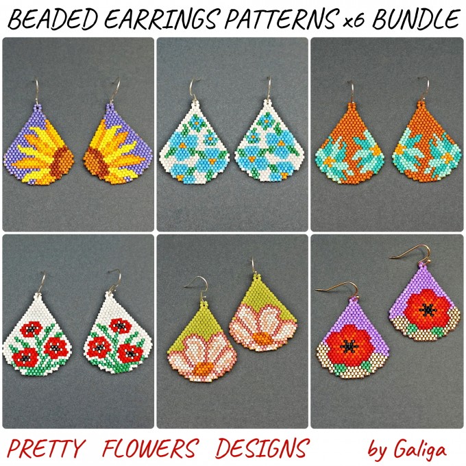 Beaded Earrings Set Pretty Flowers Designs 