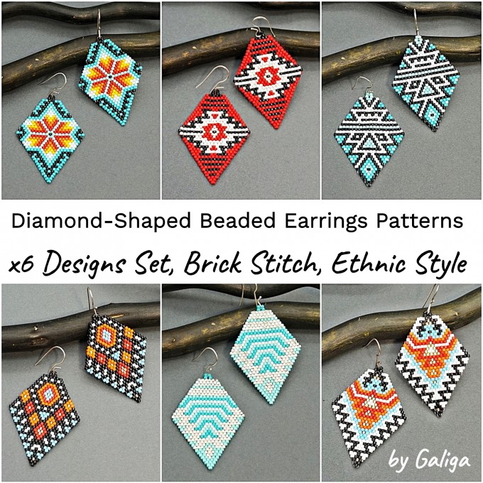 Diamond Shaped Beaded Earrings Patterns Set of 6