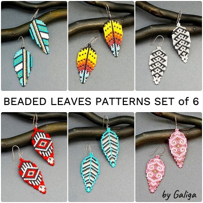 Beaded Leaf Earrings Patterns Set