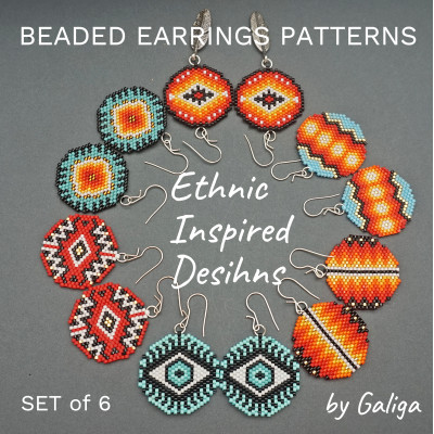 Round Beaded Earrings Patterns in Ethnic Style Set of 6