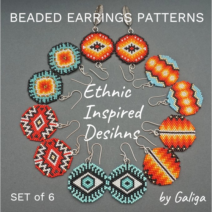 Round Beaded Earrings Patterns in Ethnic Style Set