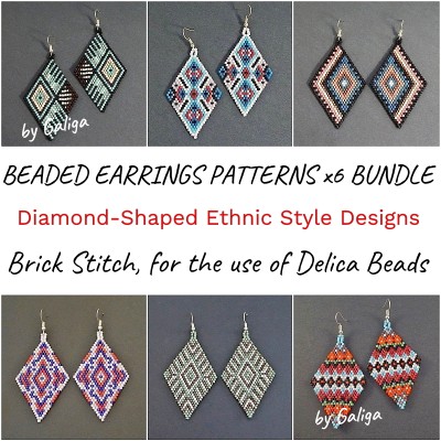 Set of 6 Brick Stitch Rhomb Earrings Patterns
