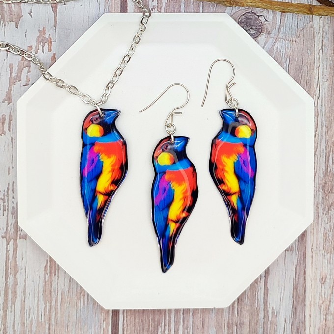 Colorful Finch Bird Earrings - Handcrafted Resin Jewelry