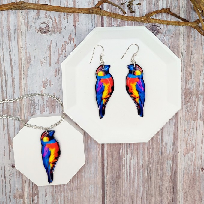 Colorful Finch Bird Earrings - Handcrafted Resin Jewelry