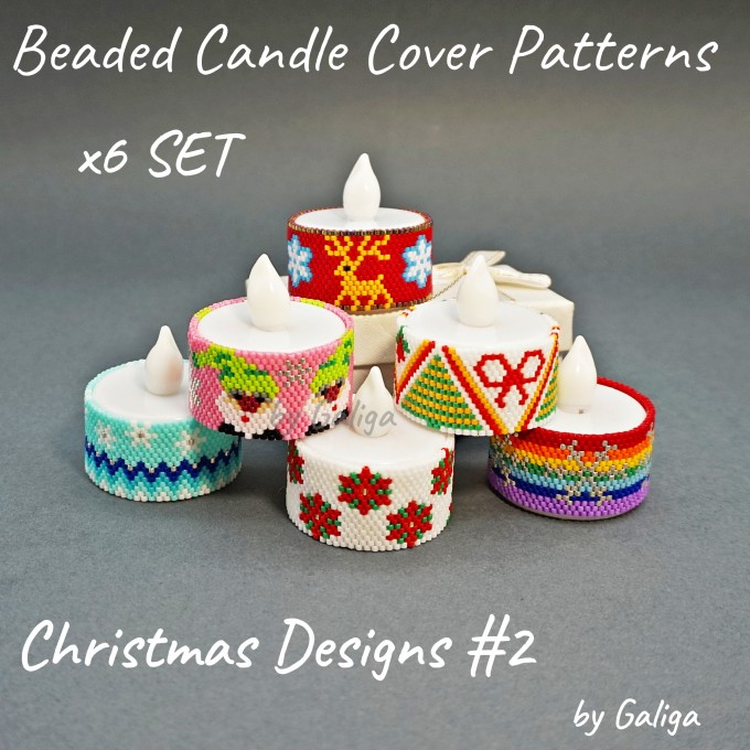 Elegant and intricate beaded candle wraps with festive Christmas designs