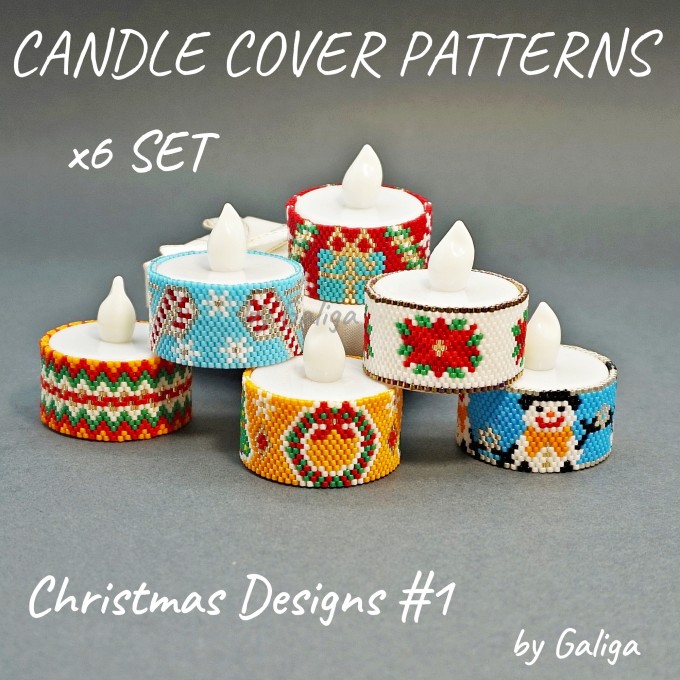 Beaded Candle Covers Set Christmas Designs - Image showing festive and intricate beaded candle covers with Christmas designs