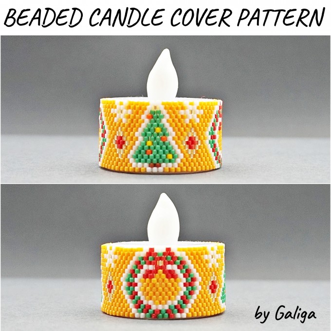 Christmas Tree Wreath LED Tea Light Cover Peyote Pattern