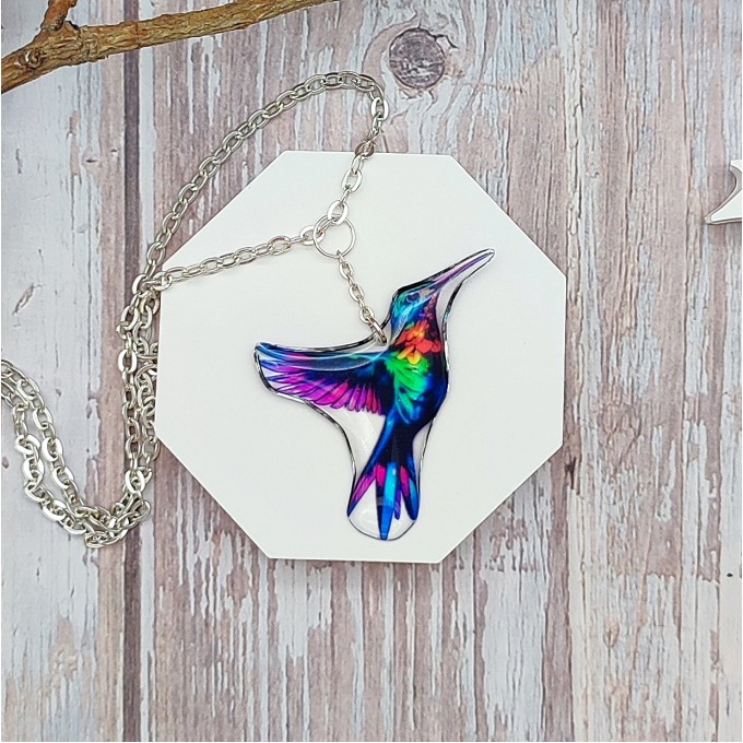 Hummingbird Earrings of Transparent Resin - Handmade, Unique Bird Jewelry