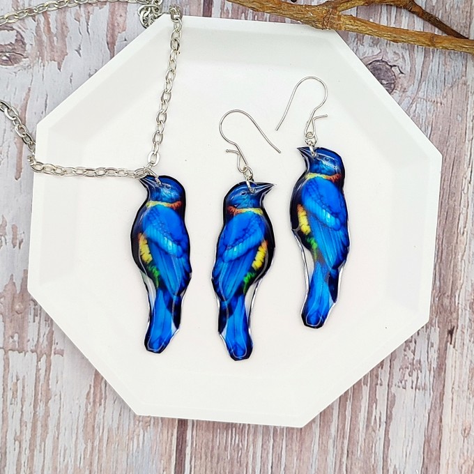 Blue Florida Scrub Jay Bird Earrings - Realistic Handcrafted