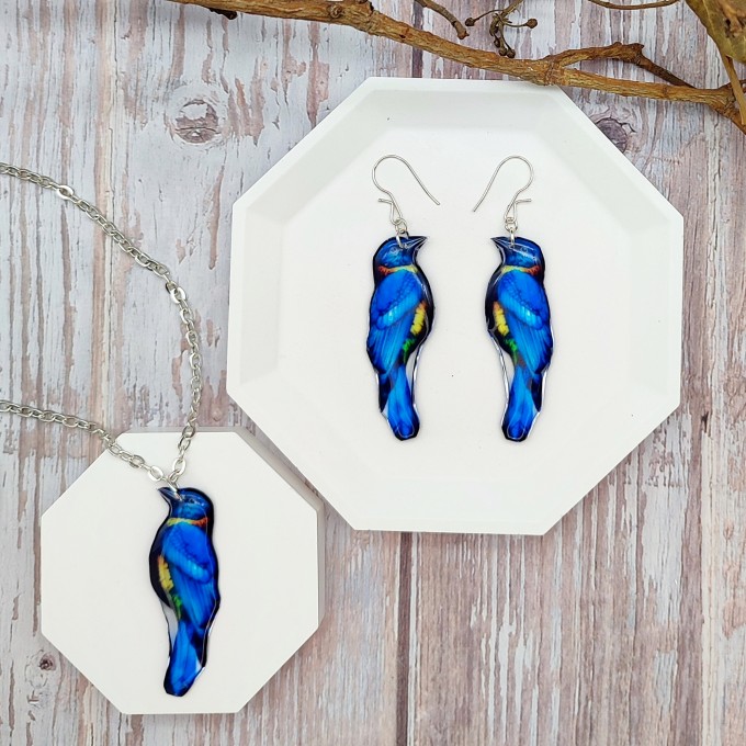 Blue Florida Scrub Jay Bird Earrings - Realistic Handcrafted